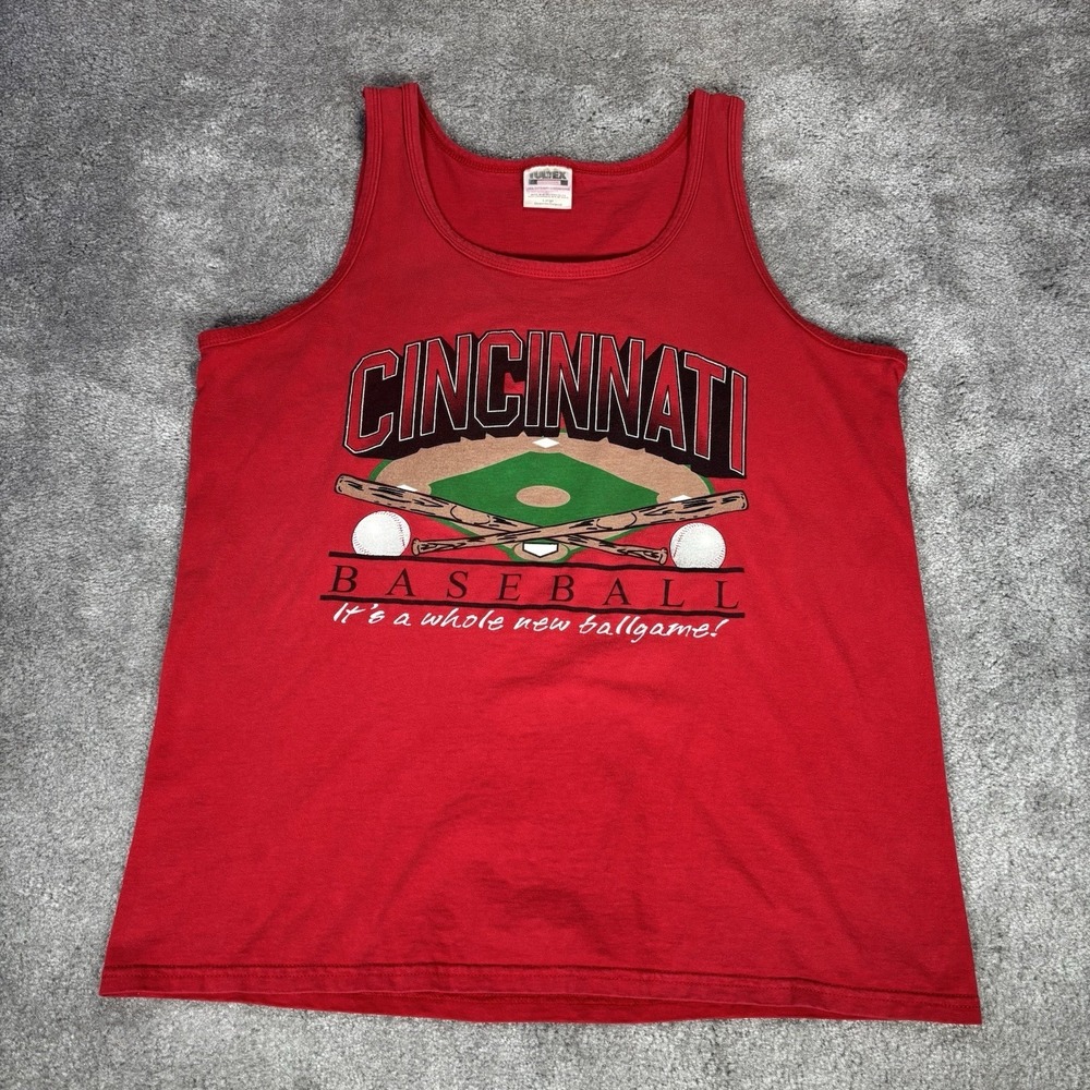 Vintage Cincinnati Reds Tank Top Mens L Red Knit Graphic Baseball MLB Tultex 90s